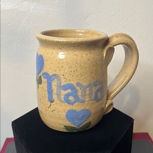 Handmade Studio Art Pottery Stoneware NANA Coffee Tea Mug Heart Flowers
